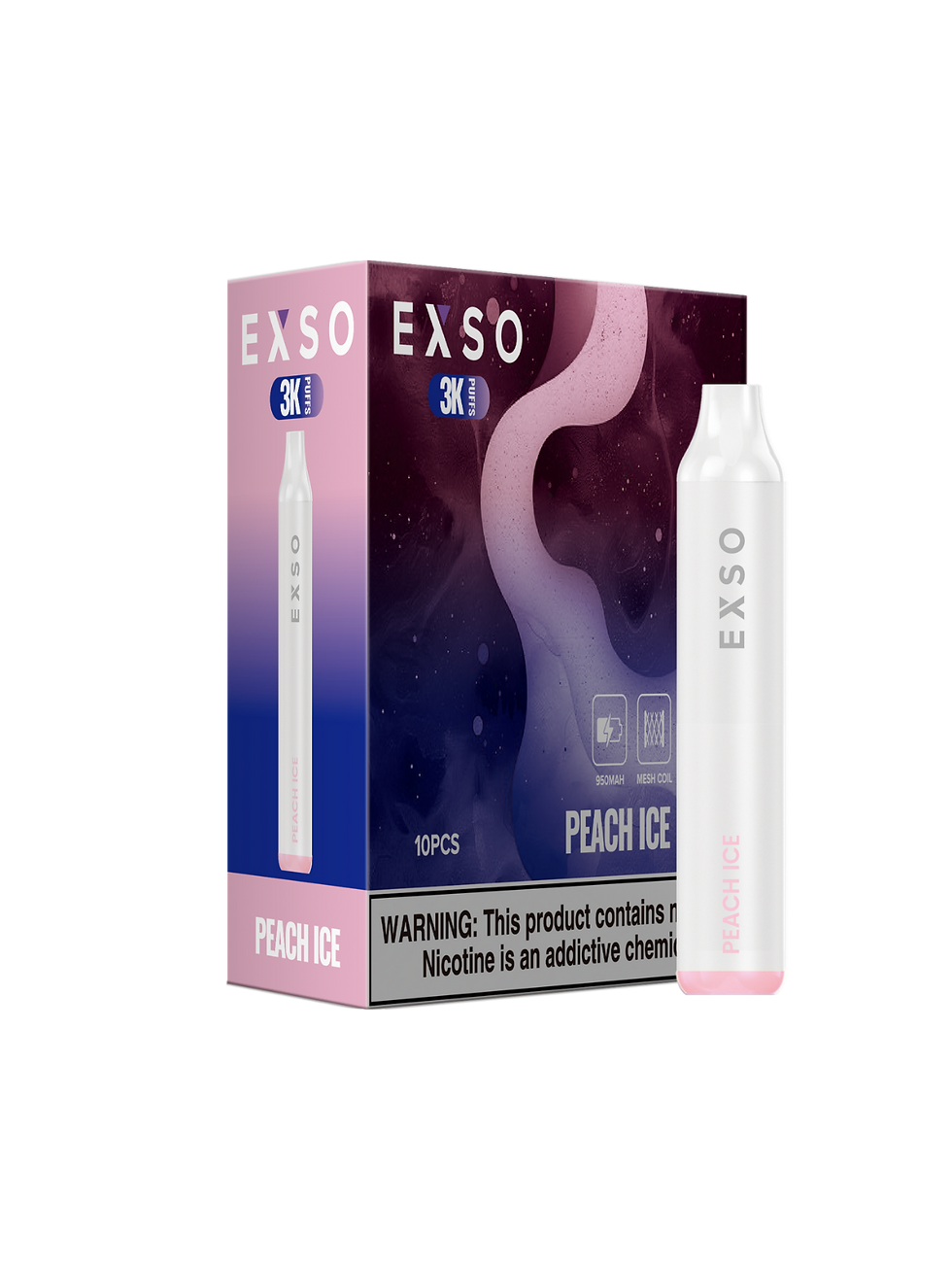 EXSO 3K Shrink Peach Ice disposable vape – 3000 puffs, peach flavour with menthol