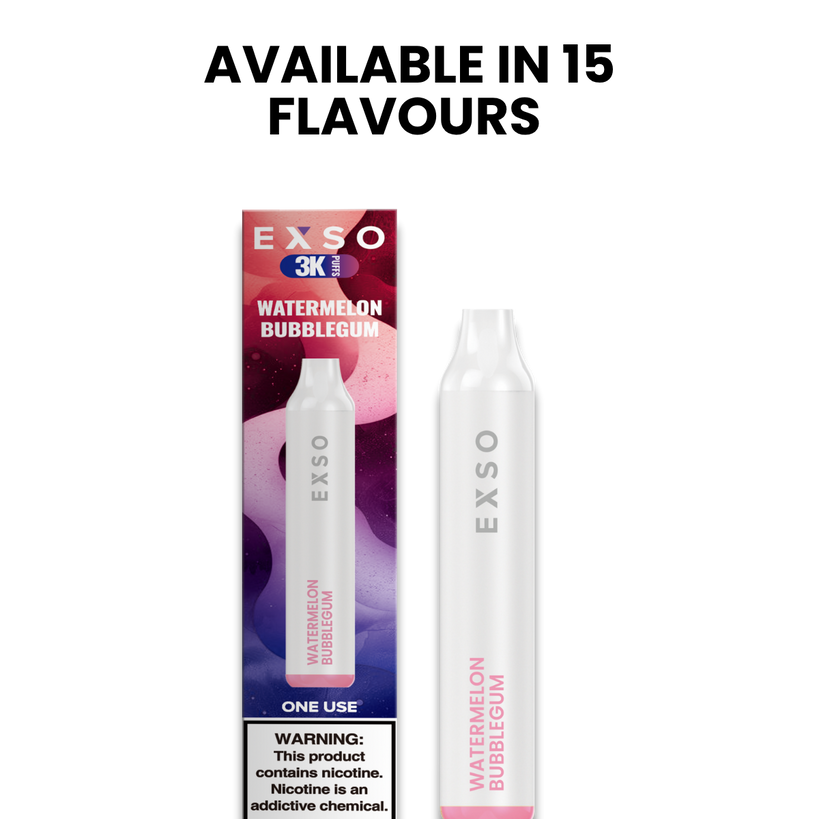 EXSO 3K Watermelon Bubblegum as part of the 15-flavour vape range.