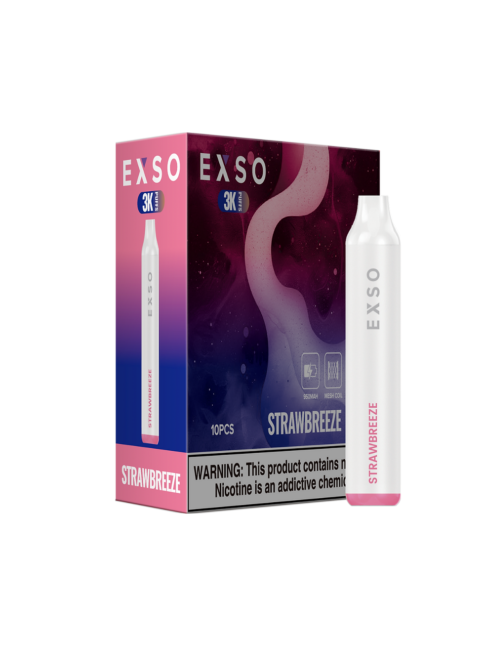 EXSO 3K Shrink Strawbreeze disposable vape – 3000 puffs, strawberry and cool breeze flavour