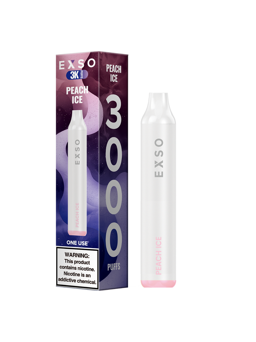 EXSO 3K Puffs Peach Ice – disposable vape with 3000 puffs, peach flavour with ice, 950mAh battery