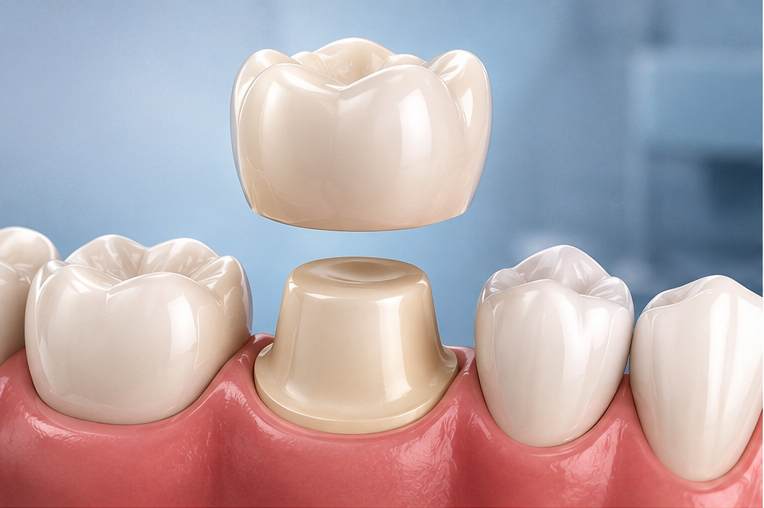 Dental cap vs crown showing a dental crown fitted over a prepared tooth