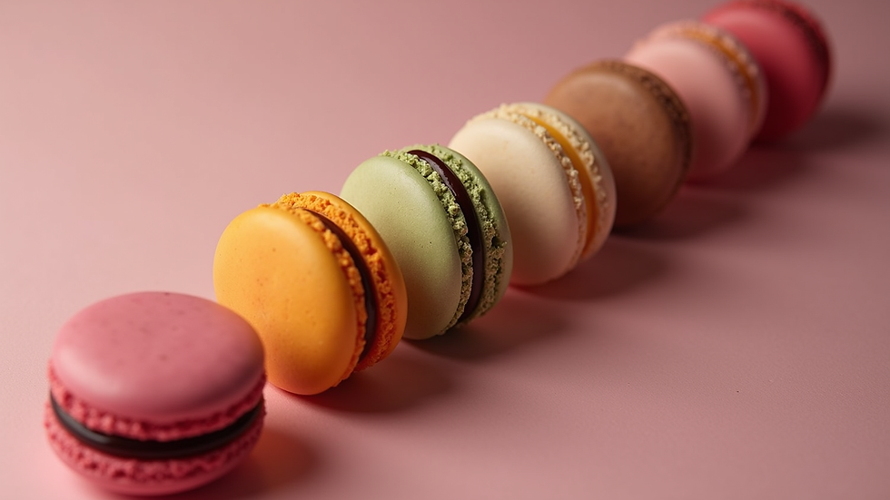 High angle view de macarons variados em uma bandeja elegante