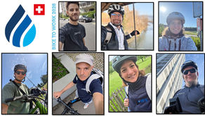 Fotocollage von 7 Mitarbeiter:innen, die bei Bike to Work mitmachen