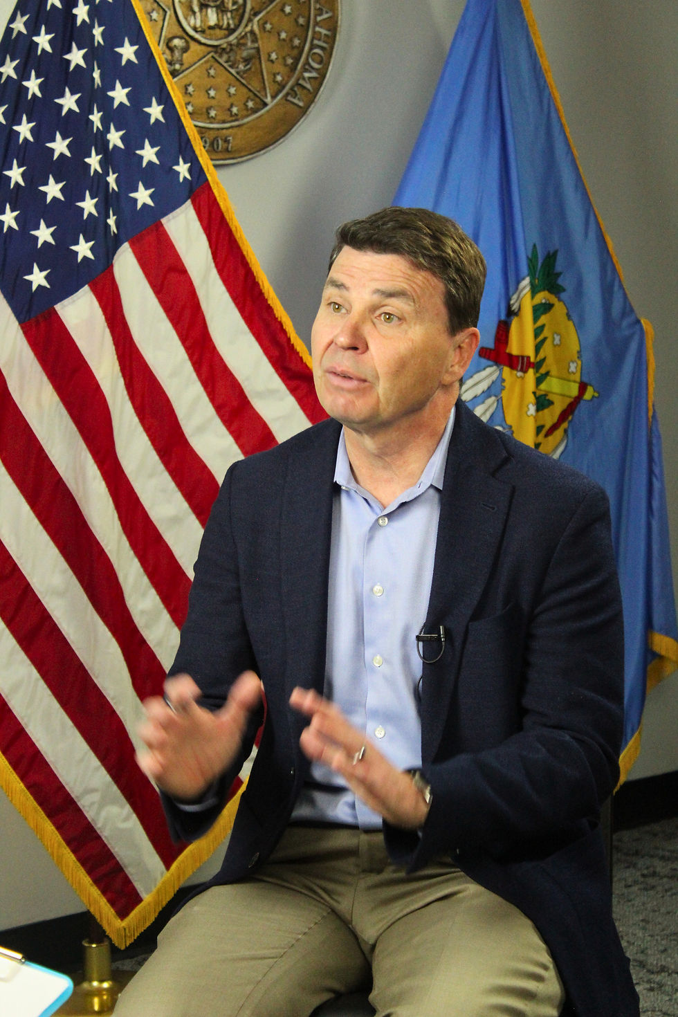 State Superintendent Lindel Fields is shown in an interview with ENN at the Oklahoma State Department of Education. Gov. Kevin Stitt appointed Fields in Oct. 2025 after then-State Superintendent Ryan Walters resigned. Photo credit: Amy Martinez-Reynolds/Epic News Network. 