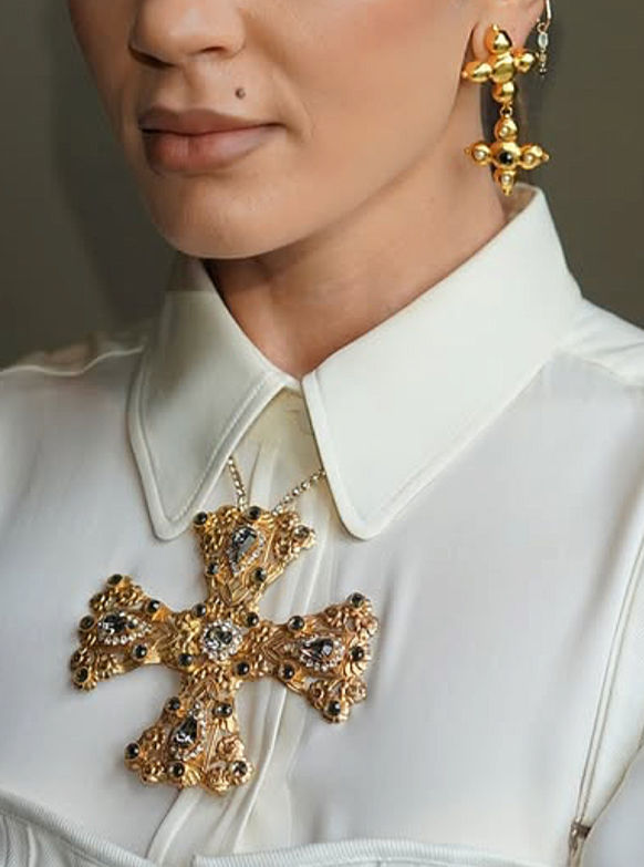 Thumbnail: Vintage Cross Necklace and Earrings