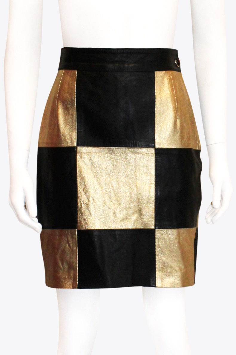 Thumbnail: Moschino Leather Gold Check Skirt