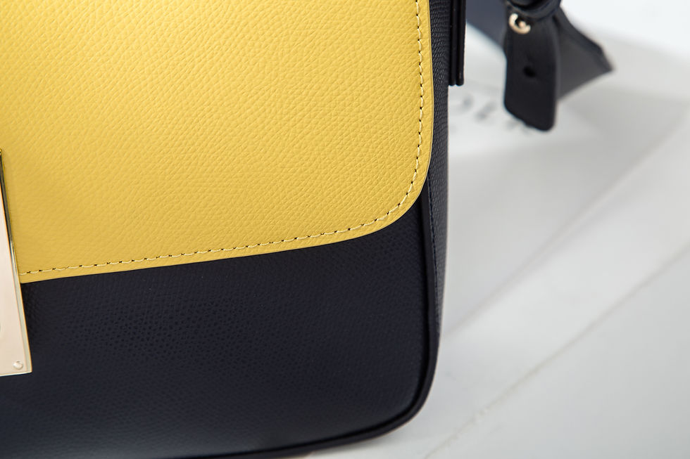 Thumbnail: Women's Combo Color Leather Handbag - indigo / fresh orange