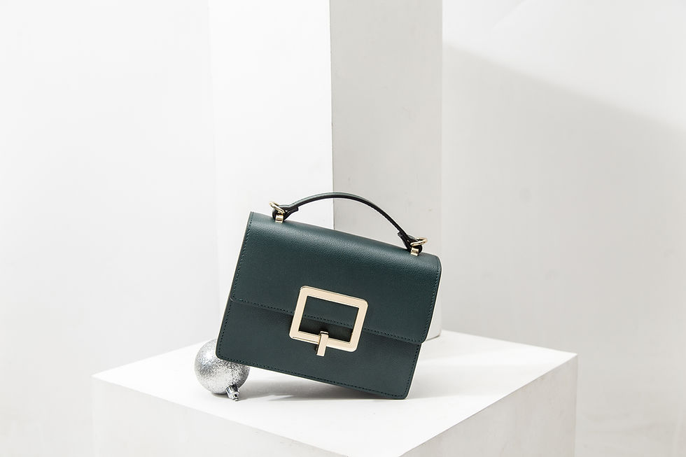 Thumbnail: Women's Color Ribbon Leather handbag - Dark Green