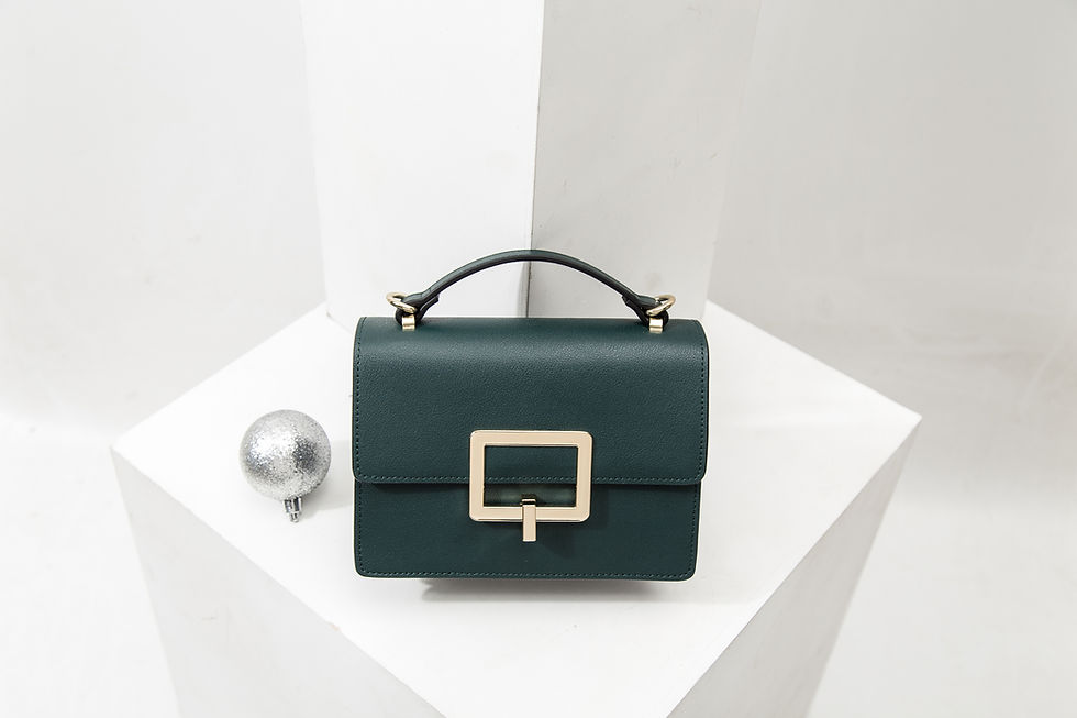 Thumbnail: Women's Color Ribbon Leather handbag - Dark Green