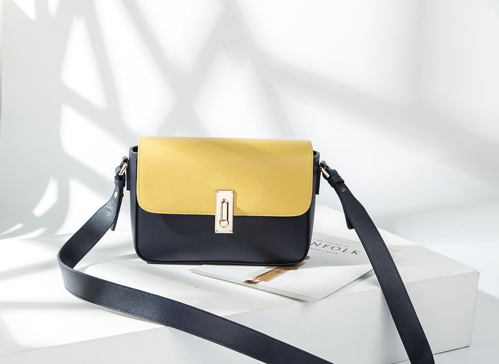 Thumbnail: Women's Combo Color Leather Handbag - off-white / fresh orange