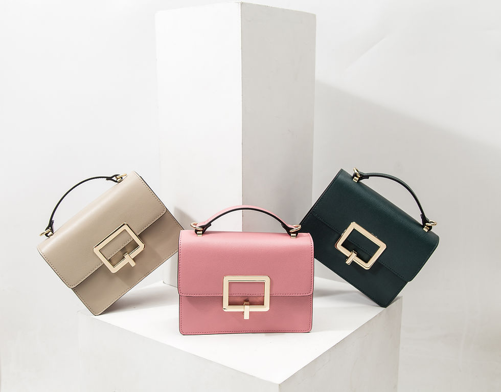Thumbnail: Women's Color Ribbon Leather handbag - Light Apricot