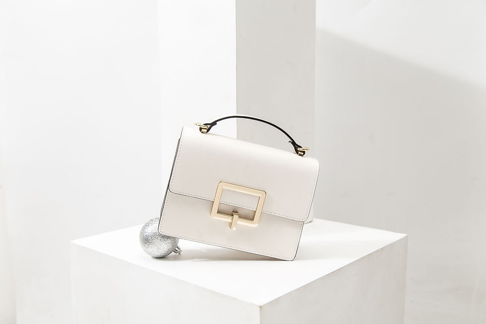 Thumbnail: Women's Color Ribbon Leather handbag - Light Beige