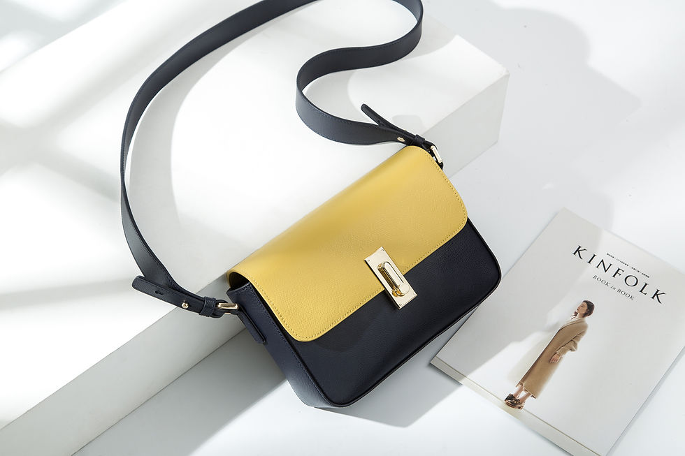 Thumbnail: Women's Combo Color Leather Handbag - off-white / fresh orange