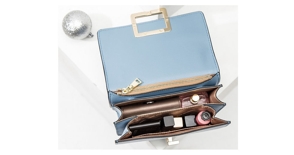 Thumbnail: Women's Color Ribbon Leather handbag - Dark Green