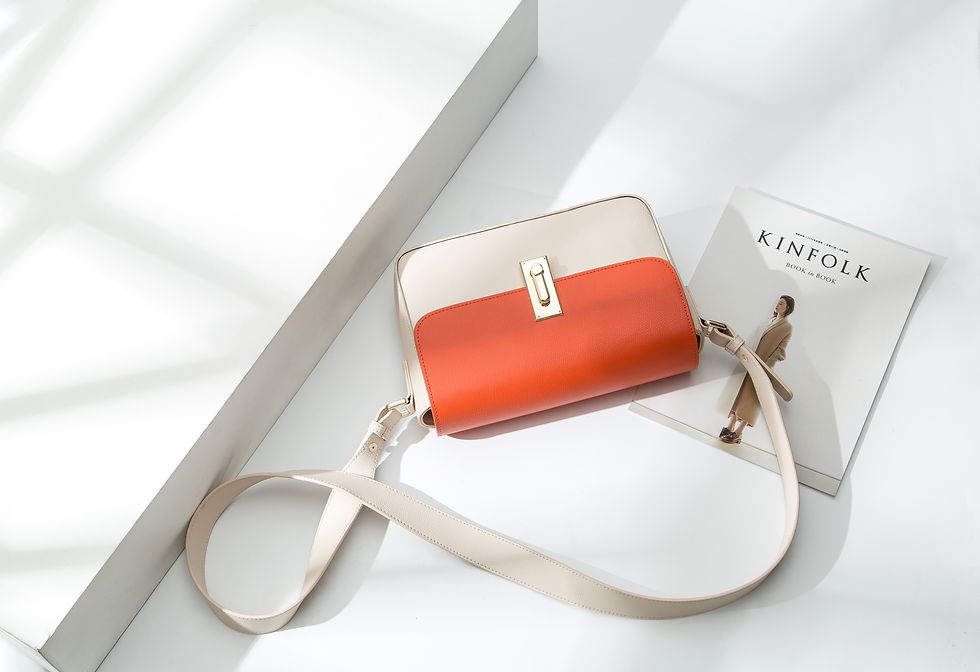 Thumbnail: Women's Combo Color Leather Handbag - off-white / fresh orange