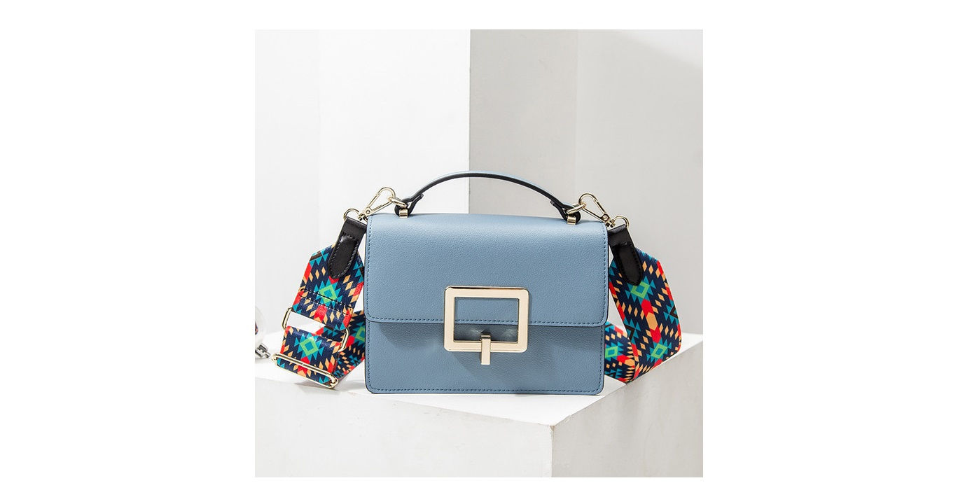 女士彩帶皮革手袋 - 天藍色