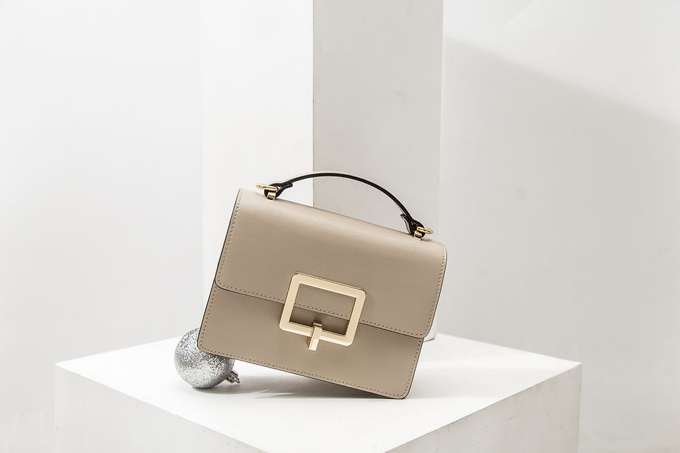Thumbnail: Women's Color Ribbon Leather handbag - Light Apricot
