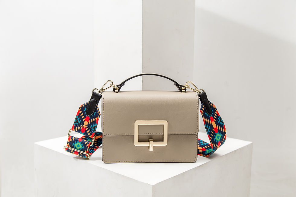Thumbnail: Women's Color Ribbon Leather handbag - Light Apricot