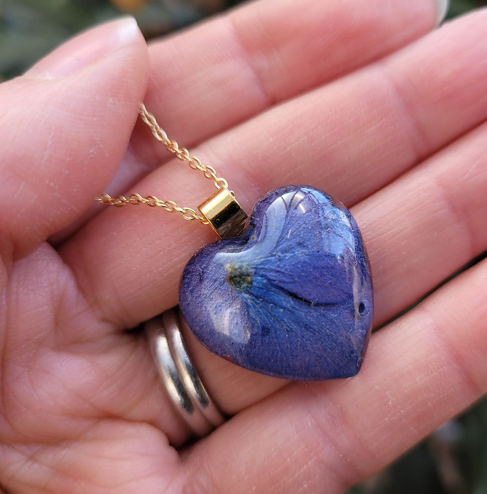 Handmade Blue Petal Pendant with Gold Necklace