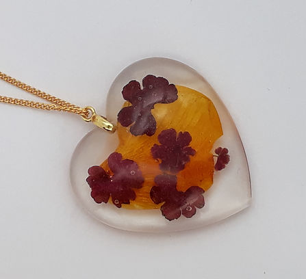 resin necklace with real petals gold plated chain