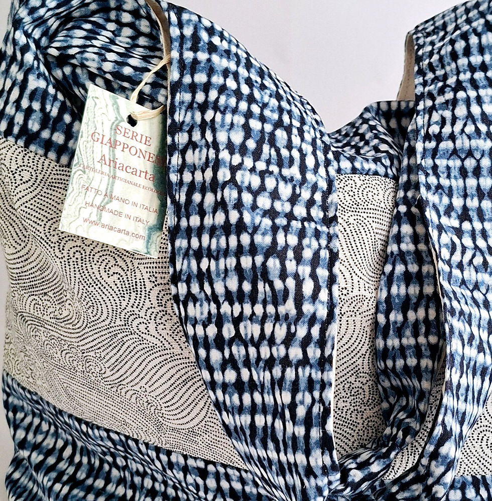 Miniatura: Borsa Shopper artigianale, puro cotone giapponese mix, 34x42x8 cm, foderata