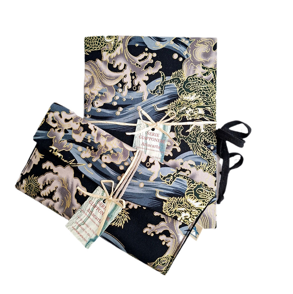 Thumbnail: Astuccio Artigianale in Tessuto Giapponese,  Onde – puro cotone, 12x19 cm