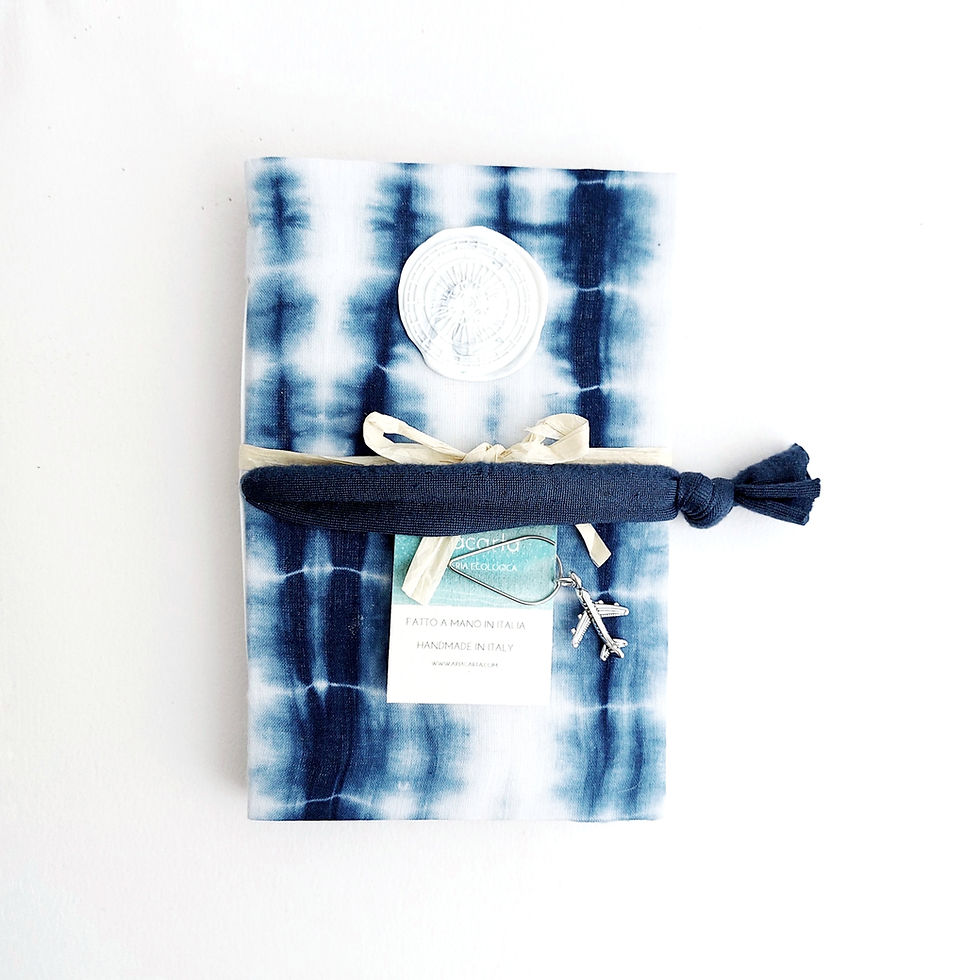 Thumbnail: Set Artigianale Shibori,Taccuino e Sacchetto in Lino – Idea regalo handmade