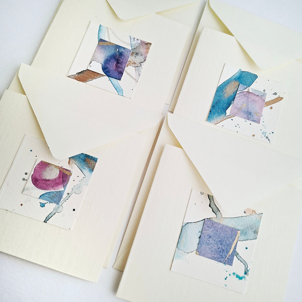 Thumbnail: Set 4 Biglietti Auguri con Acquarelli, 10x10 cm, con busta – fatti a mano 