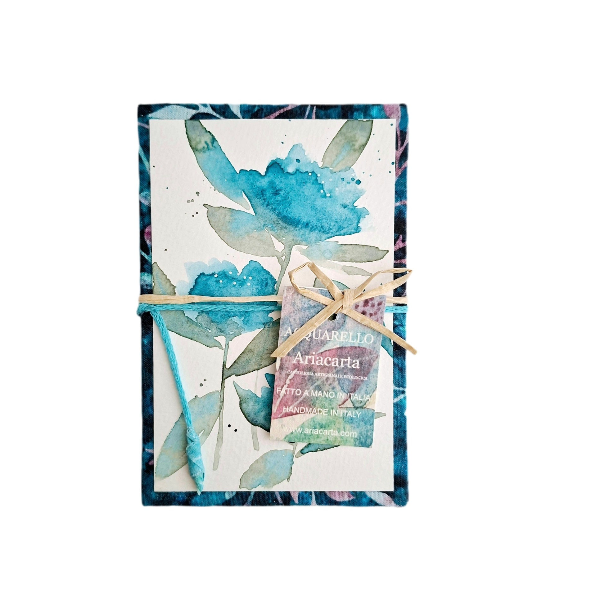 Taccuino dipinto e cucito a mano, Floreale, 9,5×14 cm, carta riciclata