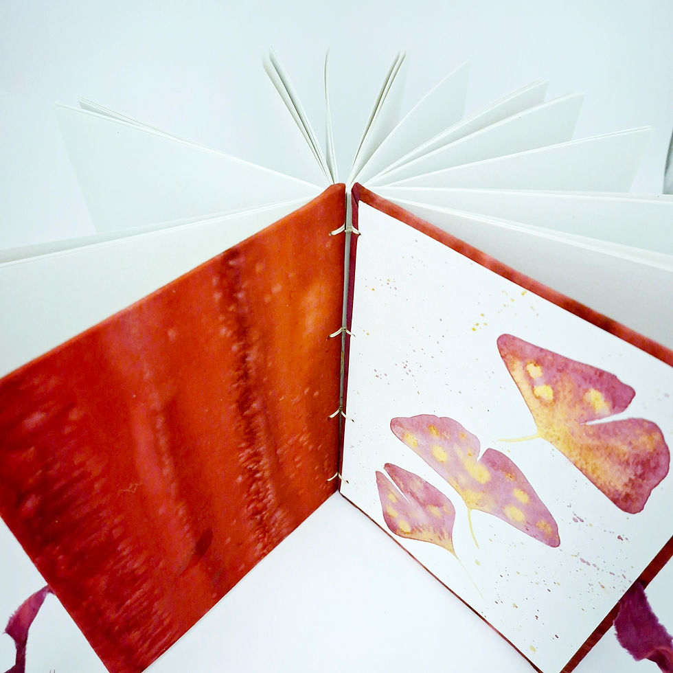 Miniatura: Ginkgo Biloba Rosa, Quaderno Copto 120 fogli, dipinto, con segna pagina