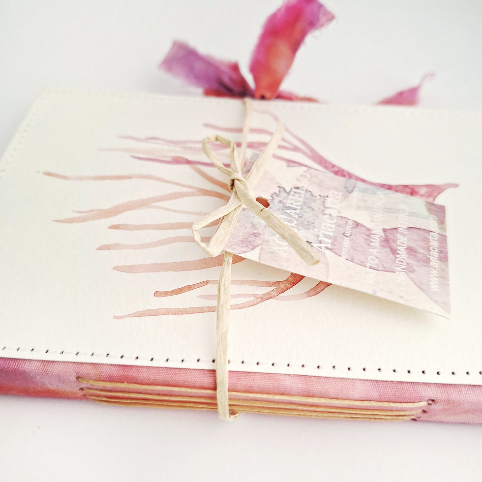 Miniatura: Taccuino dipinto e cucito a mano, Corallo, carta riciclata, 9x14 + Segna pagina 