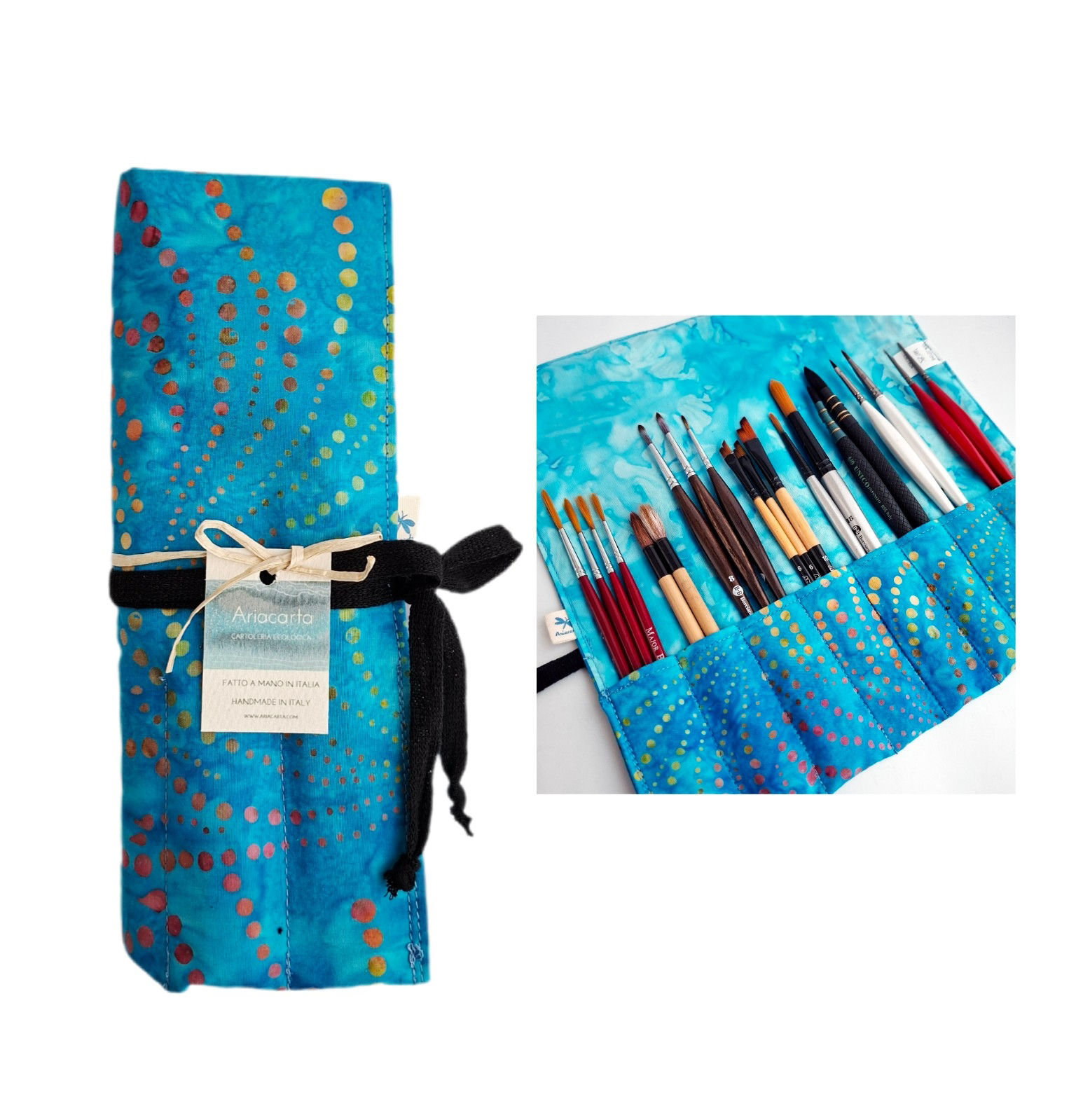 Astuccio porta pennelli, Batik Azzurro, 9x23 cm - puro cotone