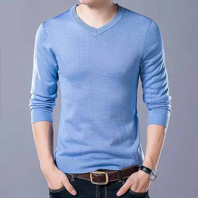 Homme Pull Chandail Pull en laine Pull Tricoter Tricoté Couleur unie Col V à la
