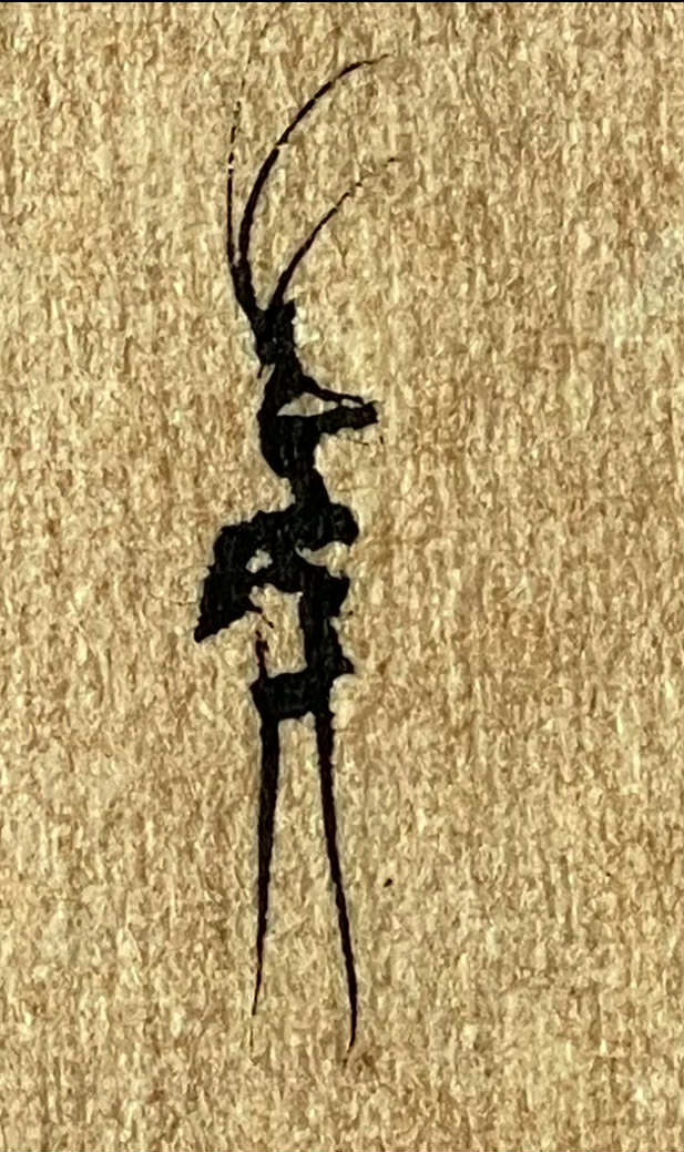 Individual Ontoglyph
Single black ink Ontoglyph from Liber ONTHOglyphic of Flow — Volume I, showing a distinctive elongated figure.