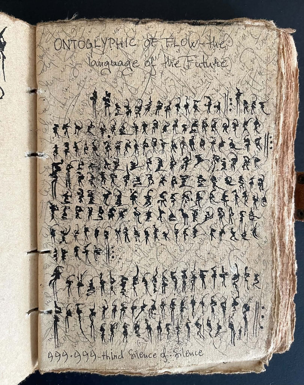 Ontoglyphic of Flow — The Language of the Future
Original manuscript page by Blanka Blinx Križ, featuring rows of Ontoglyphic Writing and handwritten reflections on visual language.