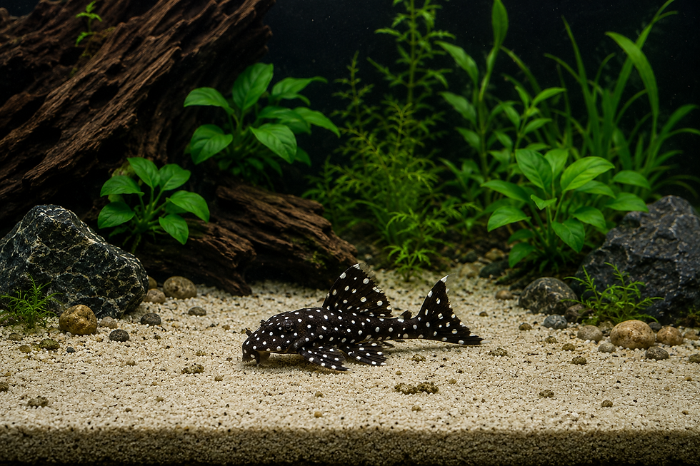 L240 Vampire Pleco on sandy substrate in a planted aquarium