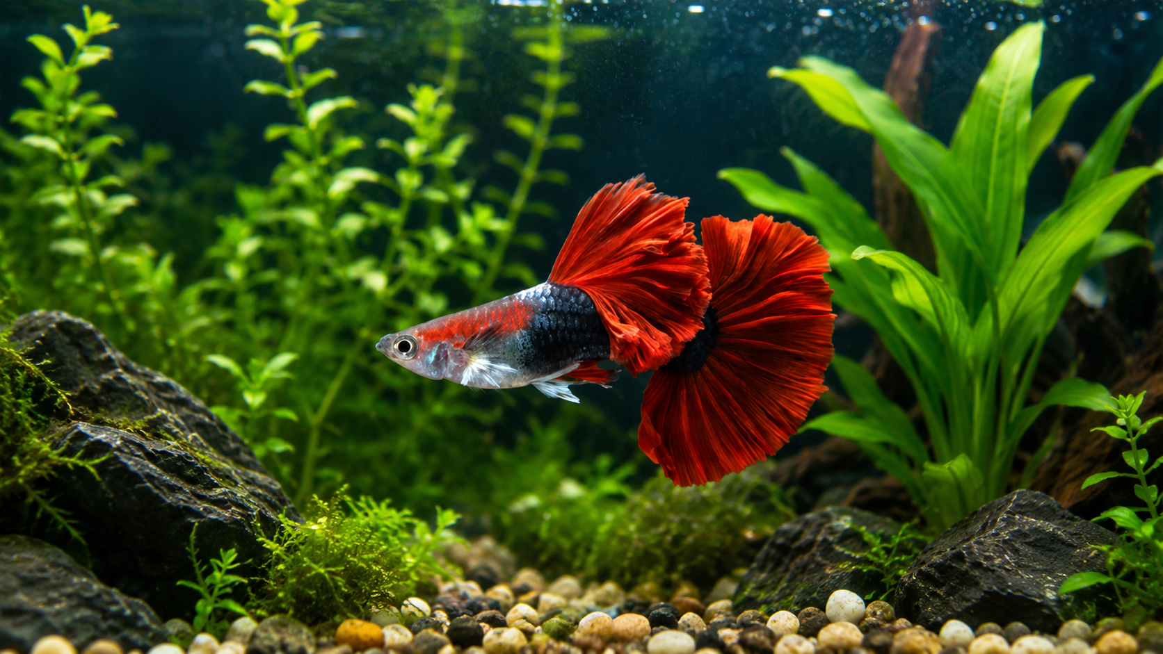 Half Black Red Rose Guppy