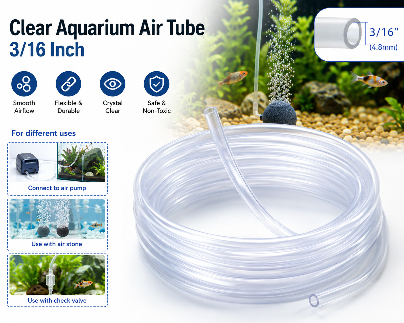 Clear Aquarium Air Tube 3/16 Inch