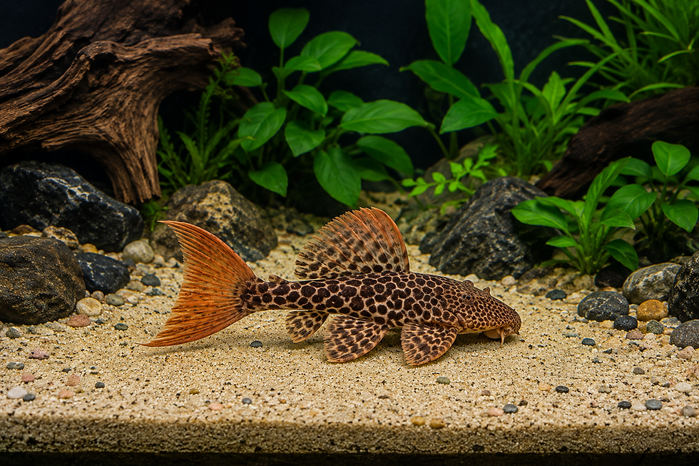 L600 Leopard Cactus Pleco on sandy aquarium substrate