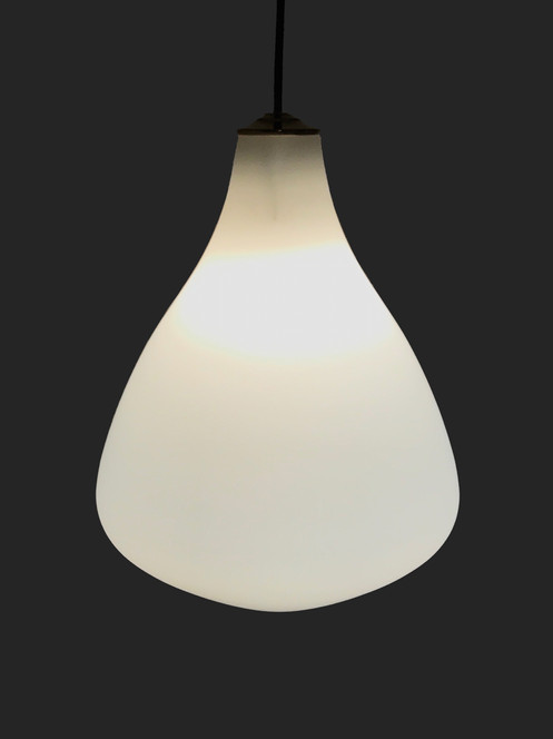 Opaline Glass Pendant Light beautiful 1960s white opaline glass pendant produced by raak in the netherlands imported by lightolier the organic tear drop shape features brass caps and