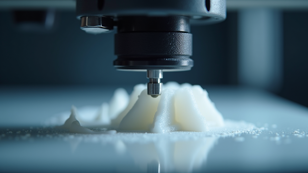 Close-up view of a 3D printer nozzle creating a detailed plastic prototype
