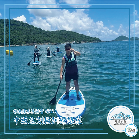 中級立划板訓練課程是根據香港獨木舟總會Hong Kong Canoe Union（HKCU）訓練手冊內容制定。可以令初學者掌握更進一步划板知識及技術，初步掌握於不同環境下的划板及旅程知識，從而向高級立划板證書進發。包括個人搬運立划板、快速上板、直線划行、逆風划行、快速划行、橫跨式板頭轉向、壓水平衡、搖櫓式橫划、沉板尾停船、沉板尾快速轉向、運送及拖行疲倦划板者。  立划板一段章訓練課程讓初學者掌握基本划板技巧及參與水中練習，讓學員掌握基本技巧，包括如何穿着救生衣/助浮衣、搬運立划板 、上板及落板、平衡及站立技巧、前槳、後槳及停止、翻板後處理、如何在水中解除及穿回腳繩、連同划板裝備游至岸上、站立划行。  立划板二段章訓練課程包括掃槳、橫划 、站立划行 、向上風划行、完成三角形賽道划行、拖行疲倦划板者，完成一二段章課程可以參與中級立划板課程。  高級立划板訓練課程包括划板旅程之編排及安全措施、與立划板活動有關之本地基本航海知識及急救常識、國際獨木舟聯會立划板比賽規則深化及進階立划板技術分析 （順、逆、橫風浪應對）。  （SUP、Stand Up Paddle，划板，立划艇，直立板，槳板）