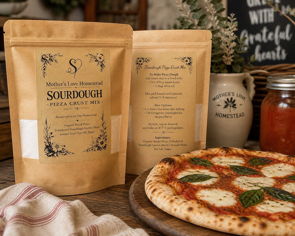 Sourdough Pizza Crust Mix made with Myrtle starter from Mother's Love Homestead