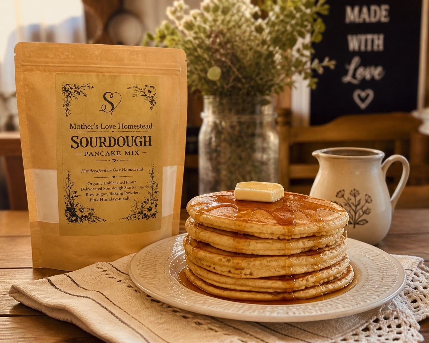 Sourdough pancake mix included in Myrtle’s Sourdough Pantry Starter Kit