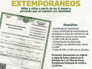 VILLA DE POZOS REALIZARÁ CAMPAÑA DE REGISTRO EXTEMPORÁNEO PARA GARANTIZAR DERECHO A LA IDENTIDAD