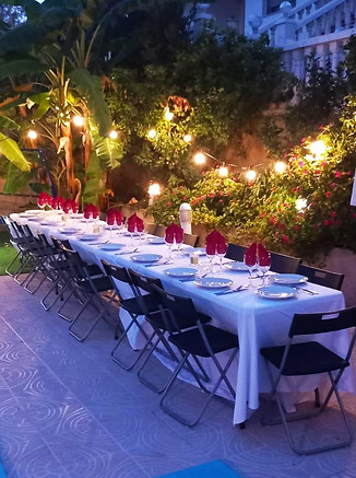 table setup in a terrace at evening