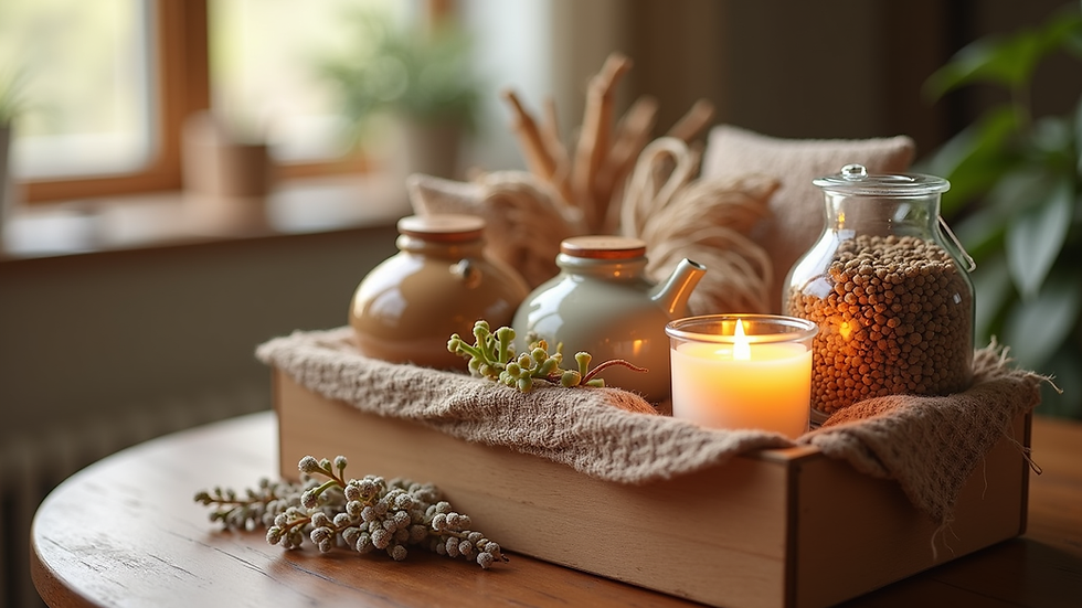 Close-up view of a beautifully arranged get well soon gift basket with teas and candles