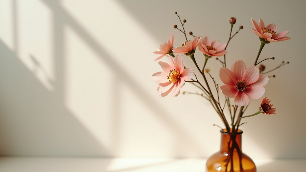 Close-up view of minimal floral arrangement with neutral-colored flowers
