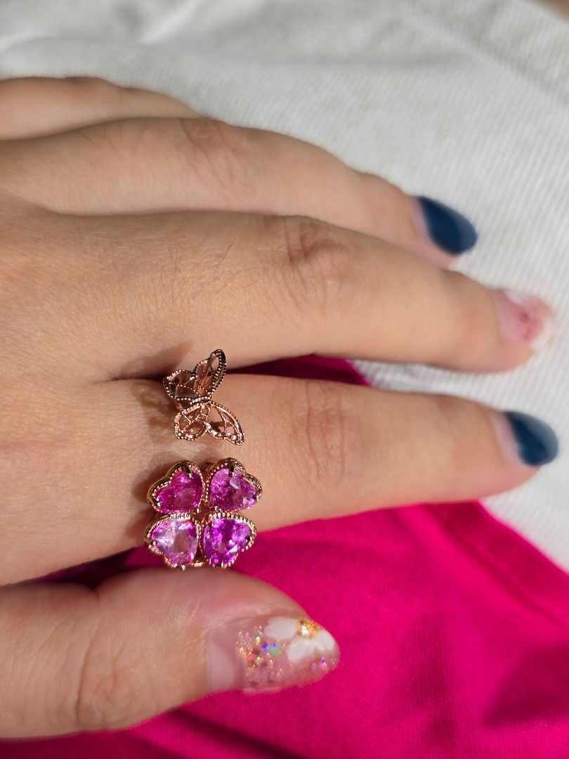 Thumbnail: 2.7ct Unheated Burma Pink Sapphire Clover & Butterfly Ring