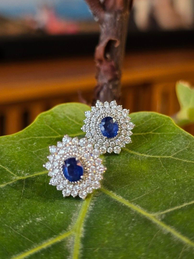 Thumbnail: 1.71ct Unheated Burma Sapphire Earrings